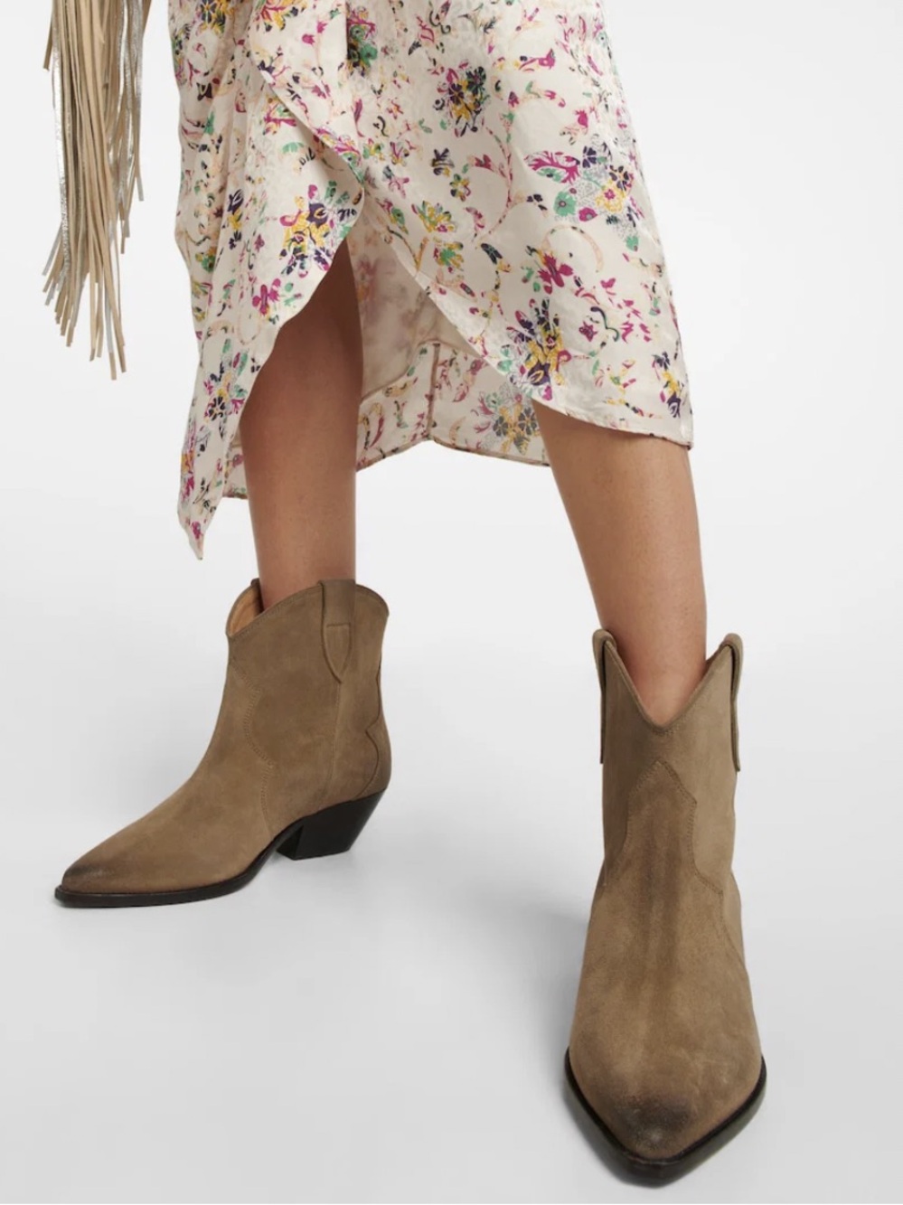 Isabel Marant Dewina Suede Western Ankle Boots Cuban heel Taupe beige EU 39 US 8